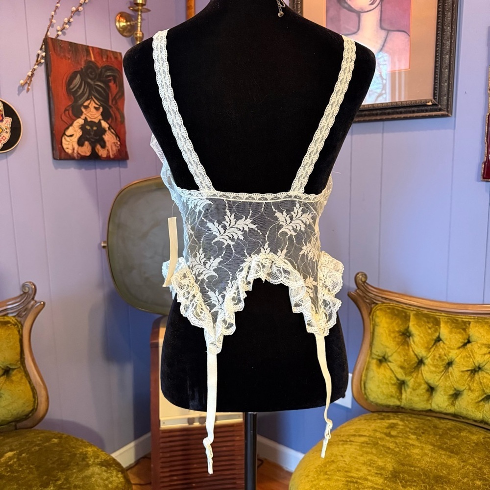 Vintage Pandora Lingerie by Chic Lace Garter Camisole In Soft Ivory And Pink - Picture 8 of 10